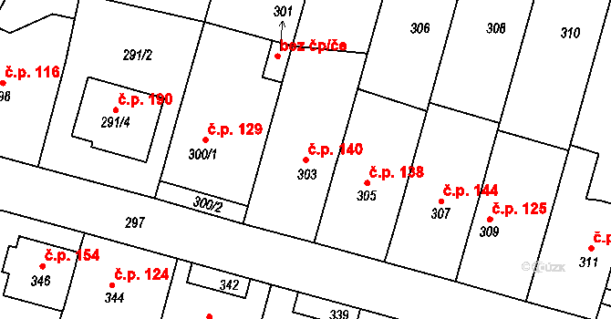 Spešov 140 na parcele st. 303 v KÚ Spešov, Katastrální mapa