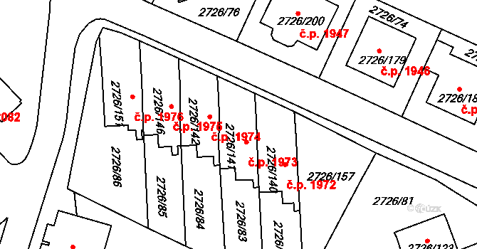 Tachov 1973 na parcele st. 2726/141 v KÚ Tachov, Katastrální mapa