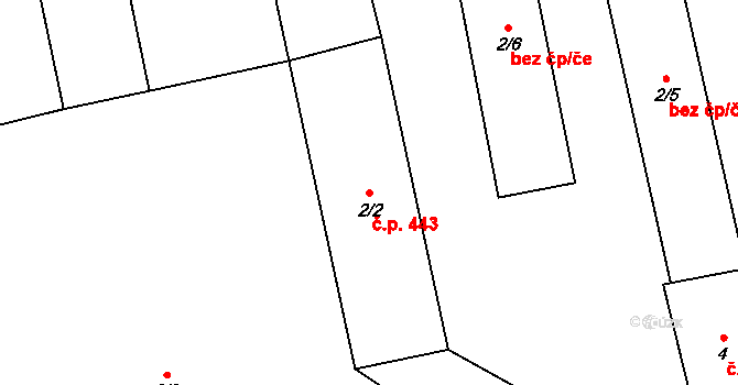 Dlouhá Loučka 443 na parcele st. 2/2 v KÚ Horní Dlouhá Loučka, Katastrální mapa