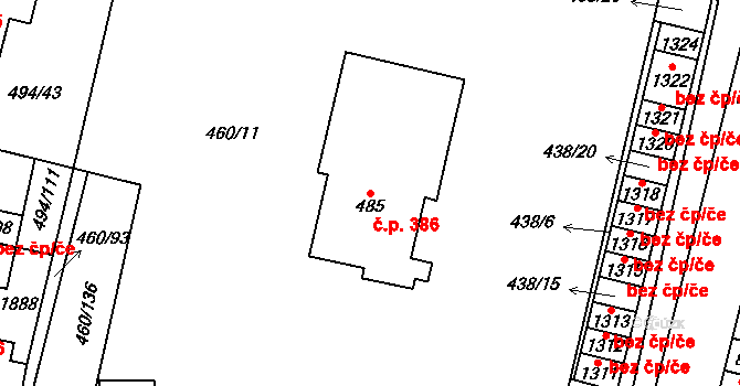 Libochovice 386 na parcele st. 485 v KÚ Libochovice, Katastrální mapa