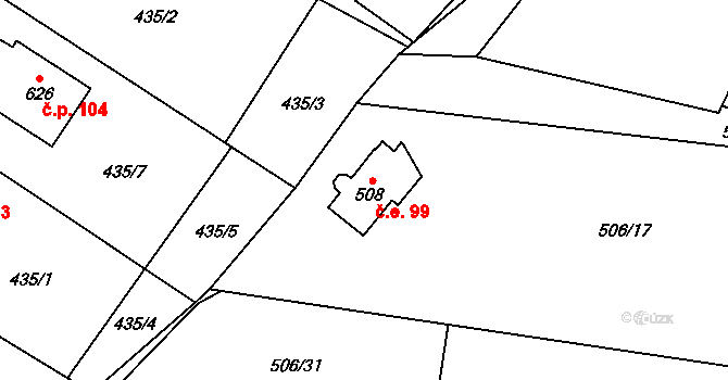 Solanec pod Soláněm 99, Hutisko-Solanec na parcele st. 508 v KÚ Solanec pod Soláněm, Katastrální mapa