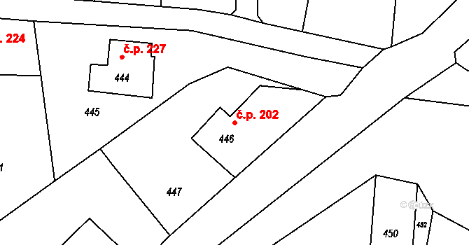 Zašová 202 na parcele st. 446 v KÚ Zašová, Katastrální mapa