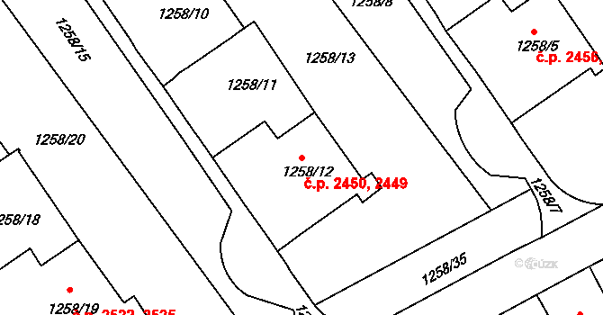 Ústí nad Labem-centrum 2449,2450, Ústí nad Labem na parcele st. 1258/12 v KÚ Ústí nad Labem, Katastrální mapa