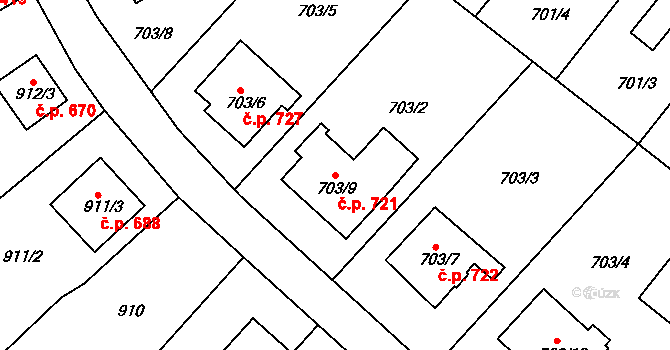 Bukov 721, Ústí nad Labem na parcele st. 703/9 v KÚ Bukov, Katastrální mapa