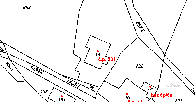 Semanín 101 na parcele st. 14 v KÚ Semanín, Katastrální mapa