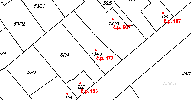 Litol 177, Lysá nad Labem na parcele st. 134/3 v KÚ Litol, Katastrální mapa