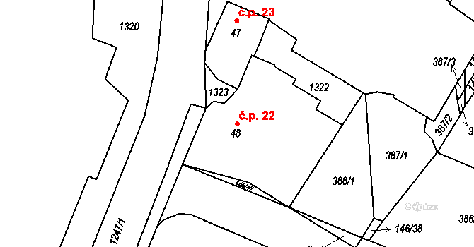 Střelské Hoštice 22 na parcele st. 48 v KÚ Střelské Hoštice, Katastrální mapa