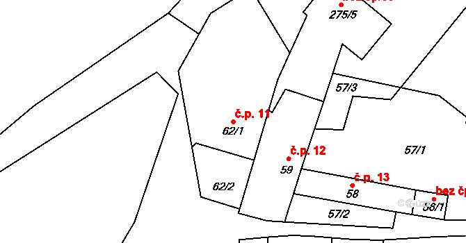 Boňov 11, Jaroměřice nad Rokytnou na parcele st. 62/1 v KÚ Boňov, Katastrální mapa