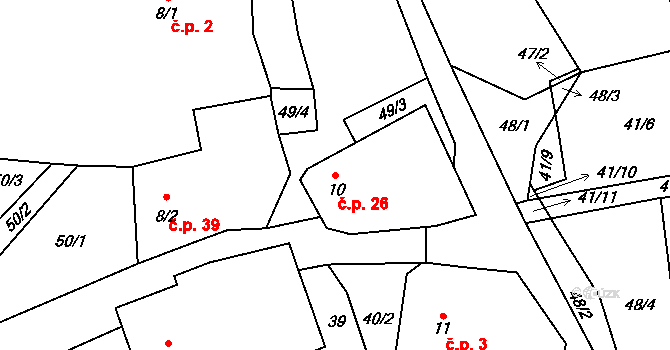 Vlásenice-Drbohlavy 26, Pelhřimov na parcele st. 10 v KÚ Vlásenice-Drbohlavy, Katastrální mapa