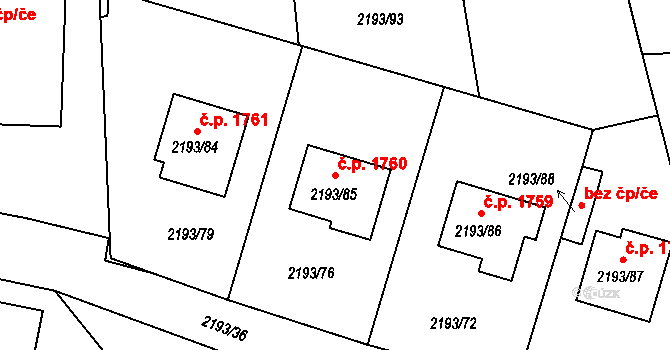 Pelhřimov 1760 na parcele st. 2193/85 v KÚ Pelhřimov, Katastrální mapa