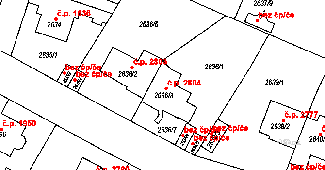 Teplice 2804 na parcele st. 2636/3 v KÚ Teplice, Katastrální mapa
