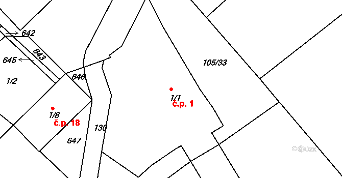 Levín 1, Olešnice na parcele st. 1/1 v KÚ Levín nad Cidlinou, Katastrální mapa