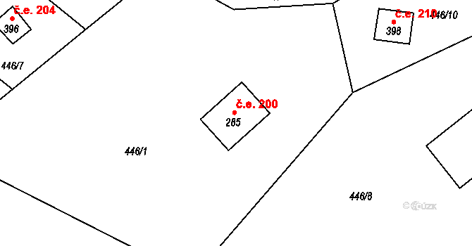 Malenovice 200 na parcele st. 285 v KÚ Malenovice, Katastrální mapa