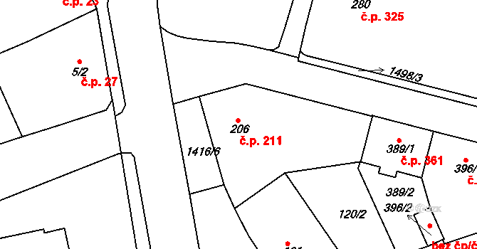 Stará Role 211, Karlovy Vary na parcele st. 206 v KÚ Stará Role, Katastrální mapa
