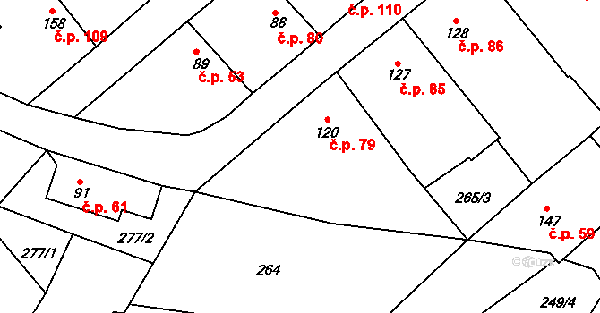 Milostín 79 na parcele st. 120 v KÚ Milostín, Katastrální mapa