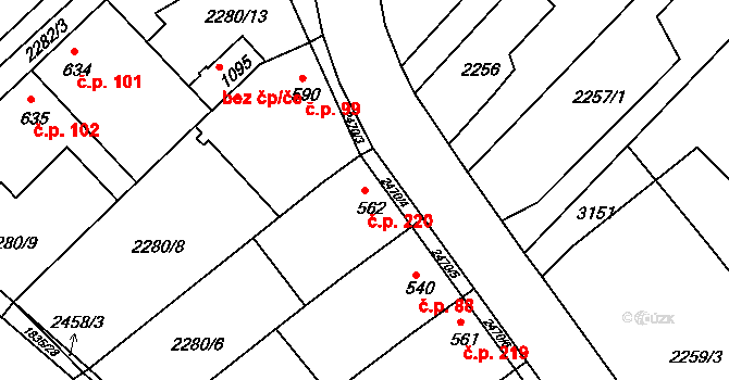 Pecínov 220, Nové Strašecí na parcele st. 562 v KÚ Nové Strašecí, Katastrální mapa