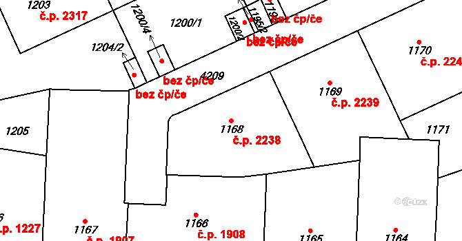 Vinohrady 2238, Praha na parcele st. 1168 v KÚ Vinohrady, Katastrální mapa