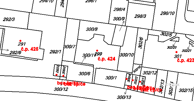Košíře 424, Praha na parcele st. 299 v KÚ Košíře, Katastrální mapa