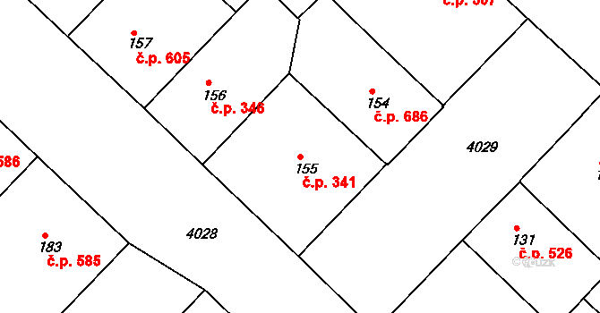 Dejvice 341, Praha na parcele st. 155 v KÚ Dejvice, Katastrální mapa
