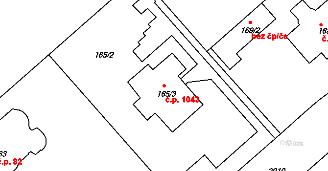 Bubeneč 1043, Praha na parcele st. 165/3 v KÚ Bubeneč, Katastrální mapa