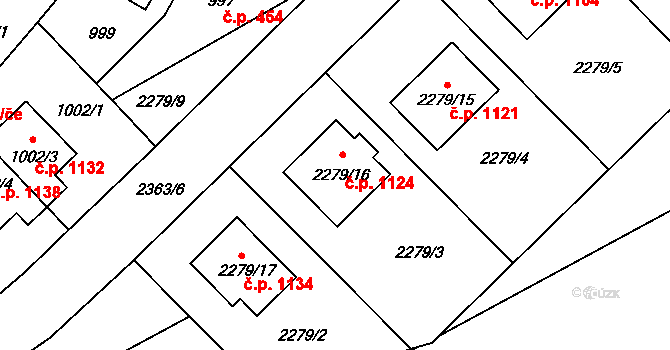 Suchdol 1124, Praha na parcele st. 2279/16 v KÚ Suchdol, Katastrální mapa