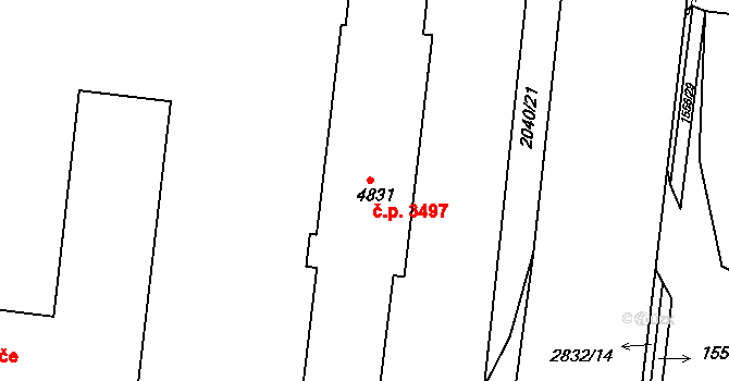 Hodonín 3497 na parcele st. 4831 v KÚ Hodonín, Katastrální mapa