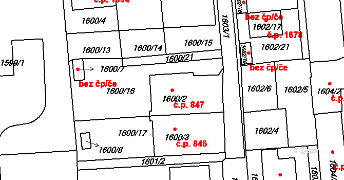 České Budějovice 2 847, České Budějovice na parcele st. 1600/2 v KÚ České Budějovice 2, Katastrální mapa