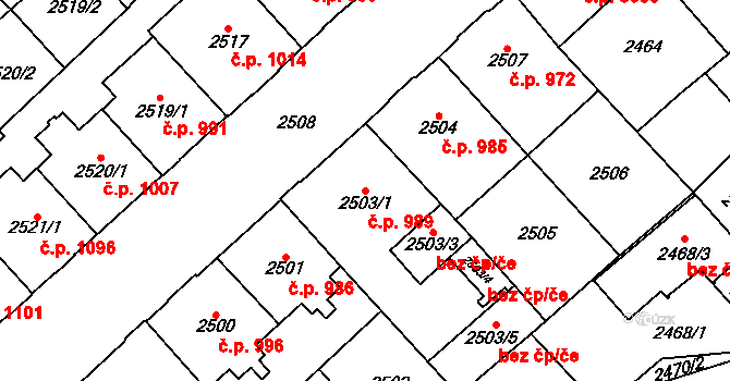 Chomutov 989 na parcele st. 2503/1 v KÚ Chomutov I, Katastrální mapa