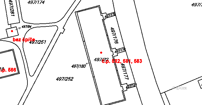 Ráj 581,582,583, Karviná na parcele st. 497/22 v KÚ Ráj, Katastrální mapa