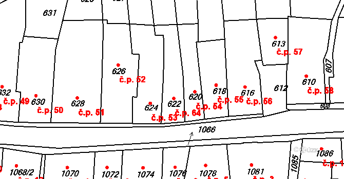 Úštěk-České Předměstí 64, Úštěk na parcele st. 622 v KÚ Úštěk, Katastrální mapa