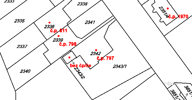 Bolevec 797, Plzeň na parcele st. 2342 v KÚ Bolevec, Katastrální mapa