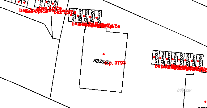 Prostějov 3793 na parcele st. 6330/32 v KÚ Prostějov, Katastrální mapa