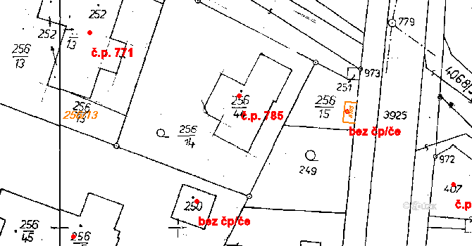 Poděbrady II 785, Poděbrady na parcele st. 256/44 v KÚ Poděbrady, Katastrální mapa
