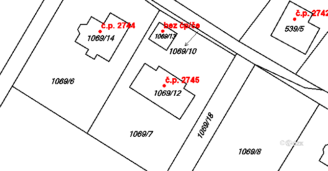 Rožnov pod Radhoštěm 2745 na parcele st. 1069/12 v KÚ Tylovice, Katastrální mapa