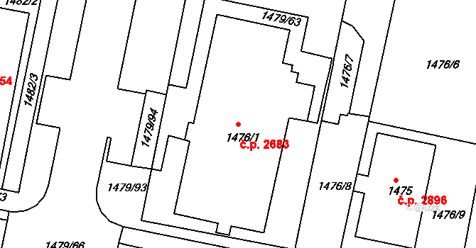 Louny 2683 na parcele st. 1476/1 v KÚ Louny, Katastrální mapa