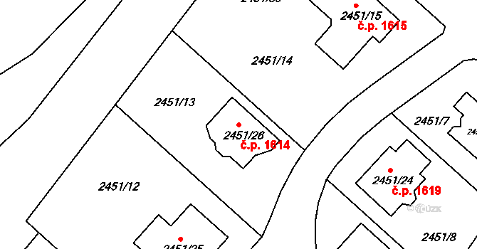 Kuřim 1614 na parcele st. 2451/26 v KÚ Kuřim, Katastrální mapa