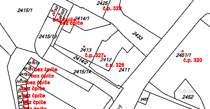 Jemnice 326 na parcele st. 2412 v KÚ Jemnice, Katastrální mapa