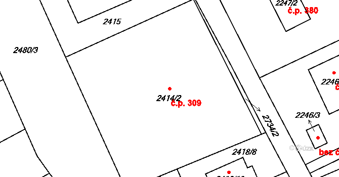 Dolní Suchá 309, Havířov na parcele st. 2414/2 v KÚ Dolní Suchá, Katastrální mapa