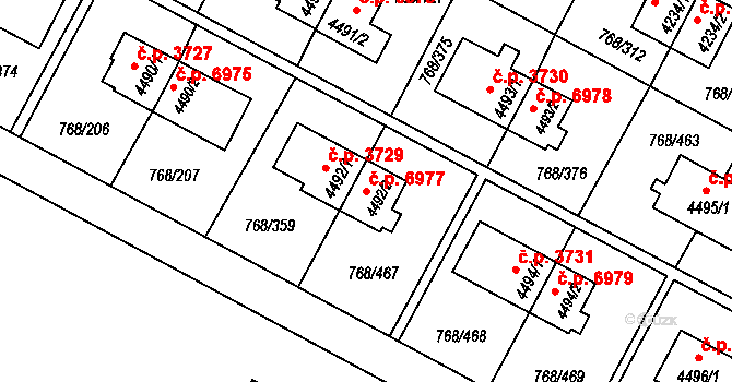 Zlín 6977 na parcele st. 4492/2 v KÚ Zlín, Katastrální mapa