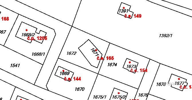 Kostelec nad Černými lesy 165 na parcele st. 1671 v KÚ Kostelec nad Černými lesy, Katastrální mapa