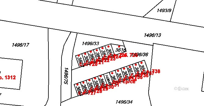 Humpolec 724 na parcele st. 3618 v KÚ Humpolec, Katastrální mapa