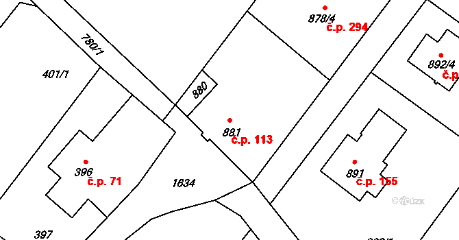 Nová Bělá 113, Ostrava na parcele st. 881 v KÚ Nová Bělá, Katastrální mapa