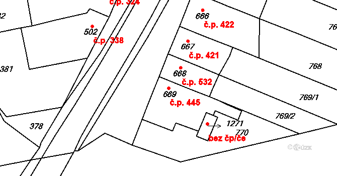 Tlumačov 445 na parcele st. 669 v KÚ Tlumačov na Moravě, Katastrální mapa