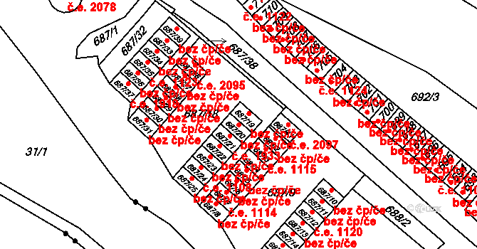 Brno 39470865 na parcele st. 687/20 v KÚ Lesná, Katastrální mapa