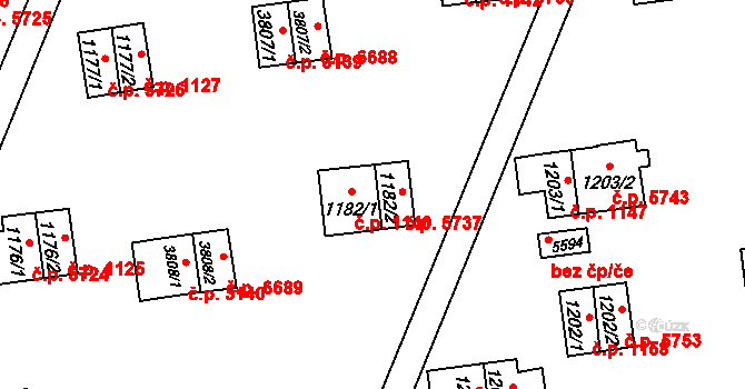 Zlín 1140 na parcele st. 1182/1 v KÚ Zlín, Katastrální mapa
