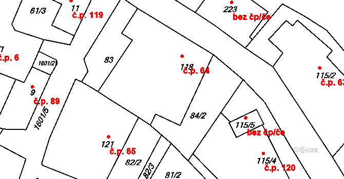 Radkov 64 na parcele st. 118 v KÚ Radkov u Vítkova, Katastrální mapa