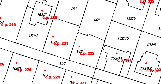Oldřišov 222 na parcele st. 149 v KÚ Oldřišov, Katastrální mapa