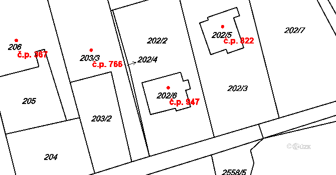 Kylešovice 947, Opava na parcele st. 202/6 v KÚ Kylešovice, Katastrální mapa