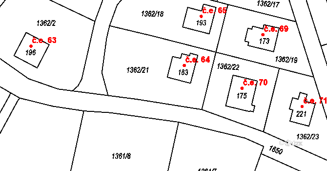 Pocheň 64, Brumovice na parcele st. 183 v KÚ Úblo, Katastrální mapa