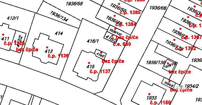 Teplice 45116865 na parcele st. 416/2 v KÚ Teplice-Trnovany, Katastrální mapa